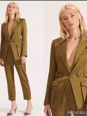 Veronica Beard Myla Dickey in Olive Green Double Breasted. Tailored Military. 6